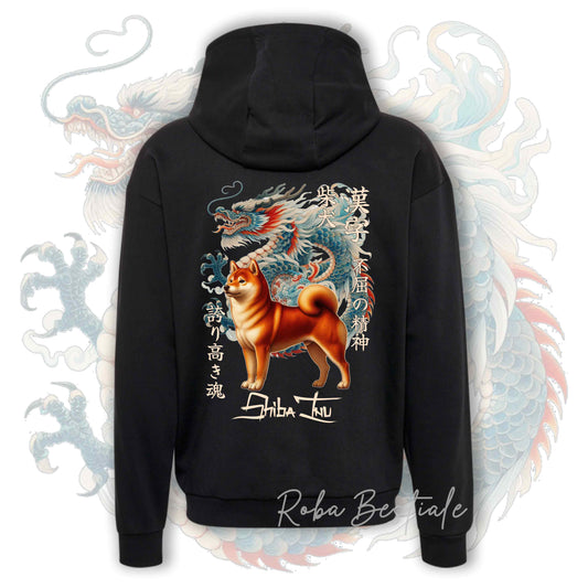 Felpa Invernale JAPAN STYLE "DRAGON" - SHIBA INU Rosso - Con Cappuccio, Unisex - dalla XS alla 3XL