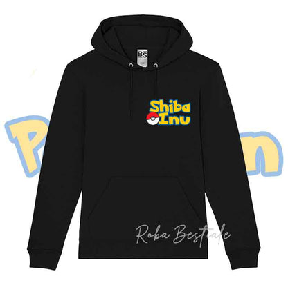 Felpa Invernale POKEMON - SHIBA INU Rosso - Con Cappuccio, Unisex - Grigia o Nera - dalla XS alla 3XL