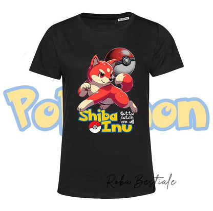 T-Shirt POKEMON - SHIBA INU Rosso - Uomo o Donna, Bianca o Nera - dalla XS alla 5XL