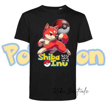 T-Shirt POKEMON - SHIBA INU Rosso - Uomo o Donna, Bianca o Nera - dalla XS alla 5XL