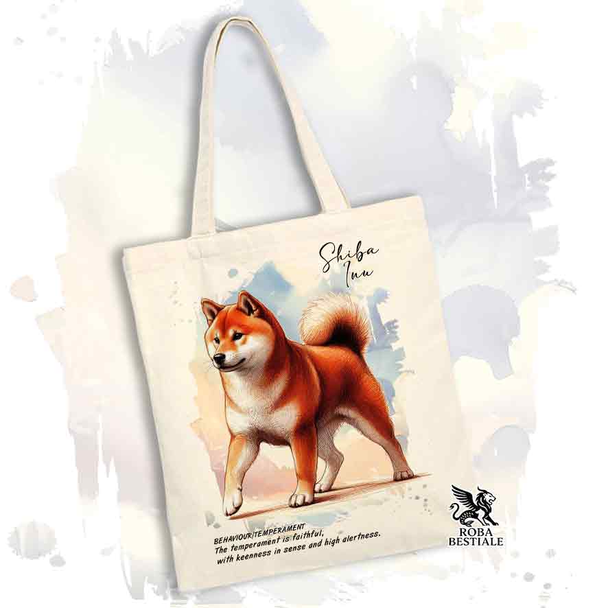 Tote Bag BEHAVIOR - SHIBA INU Rosso  - 100% Cotone - Bianca o Beige