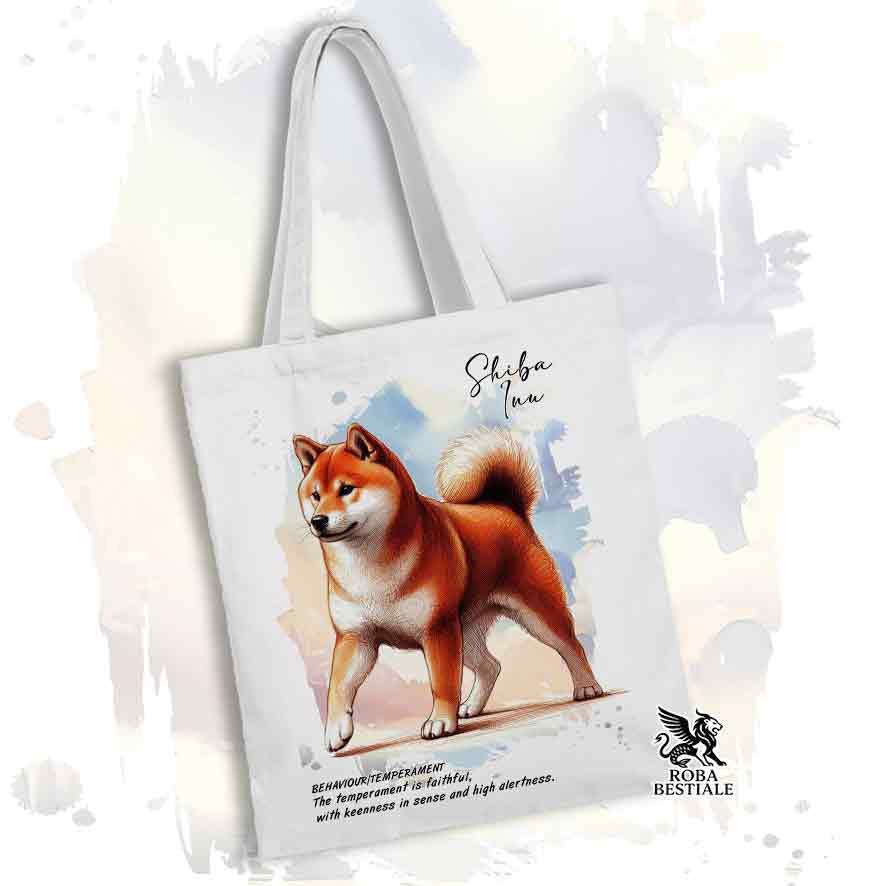 Tote Bag BEHAVIOR - SHIBA INU Rosso  - 100% Cotone - Bianca o Beige