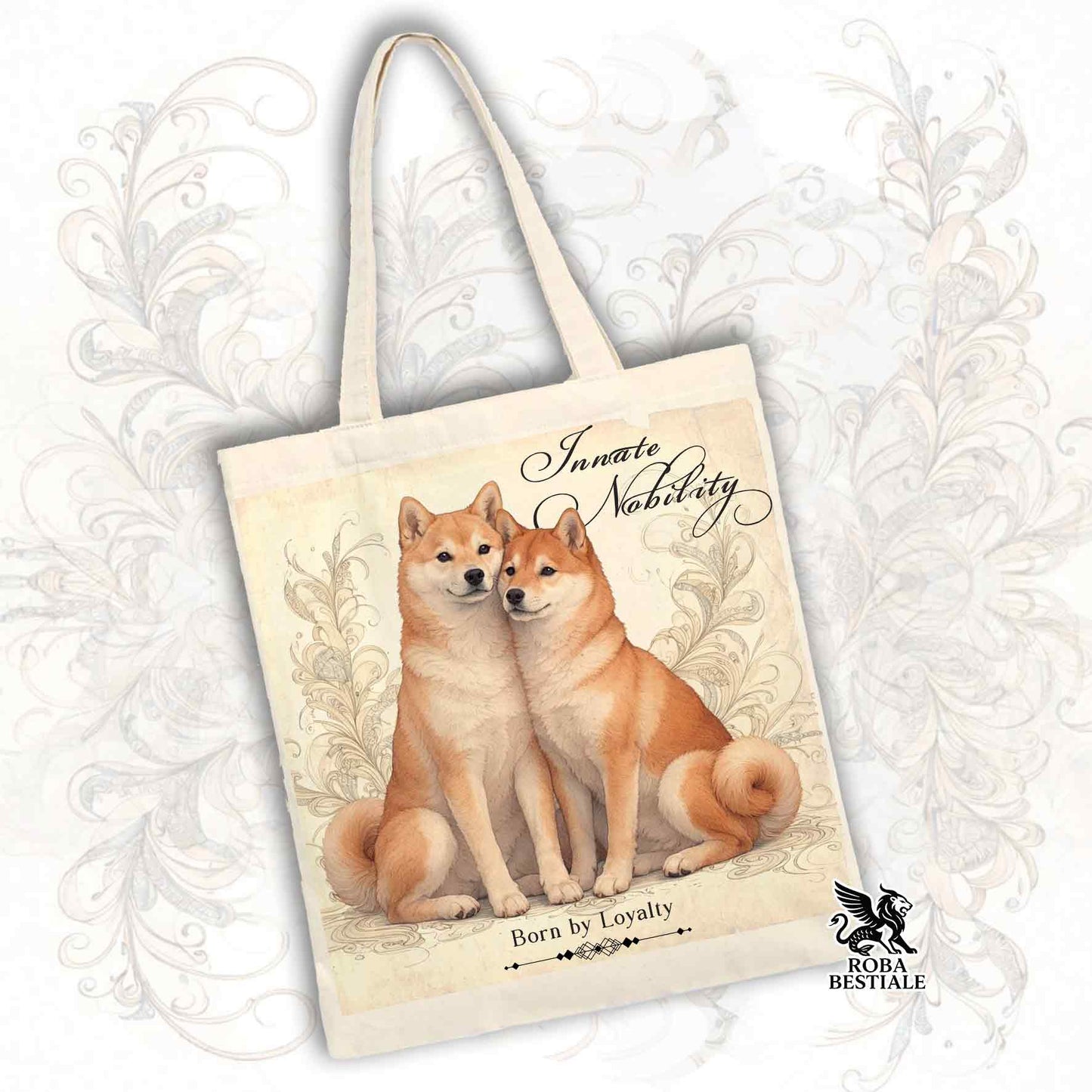 Tote Bag NOBILITY - SHIBA INU Rosso - 100% Cotone - Bianca o Beige