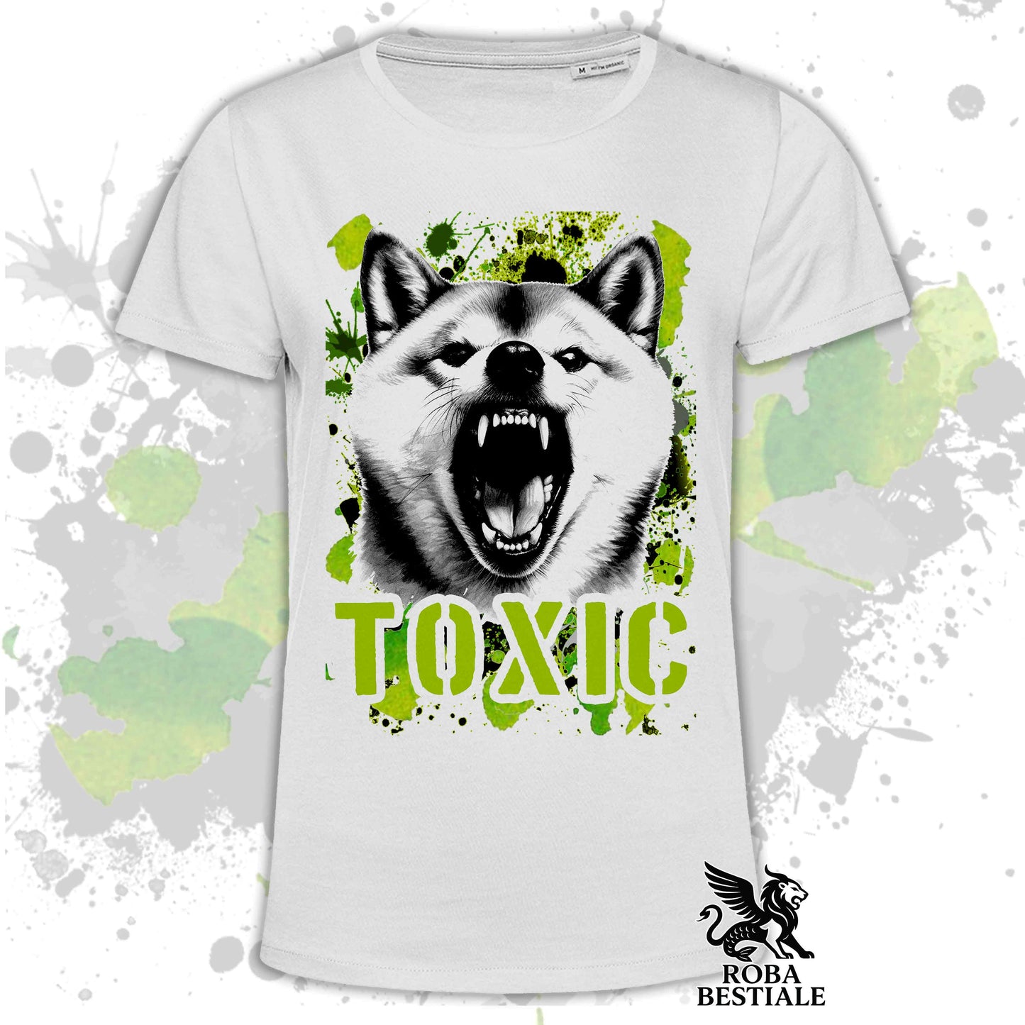 T-Shirt TOXIC - SHIBA INU - Bianca o Beige, da Uomo o da Donna - dalla XS alla 5XL