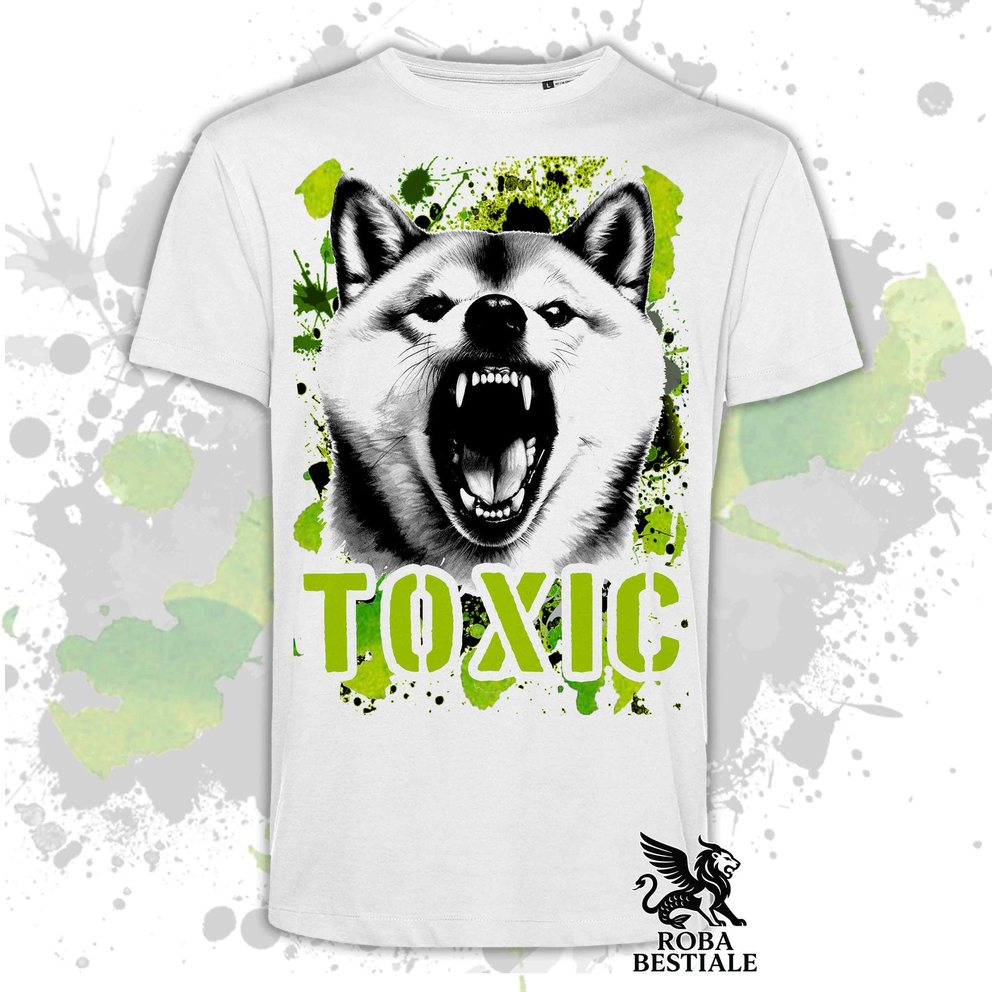 T-Shirt TOXIC - SHIBA INU - Bianca o Beige, da Uomo o da Donna - dalla XS alla 5XL