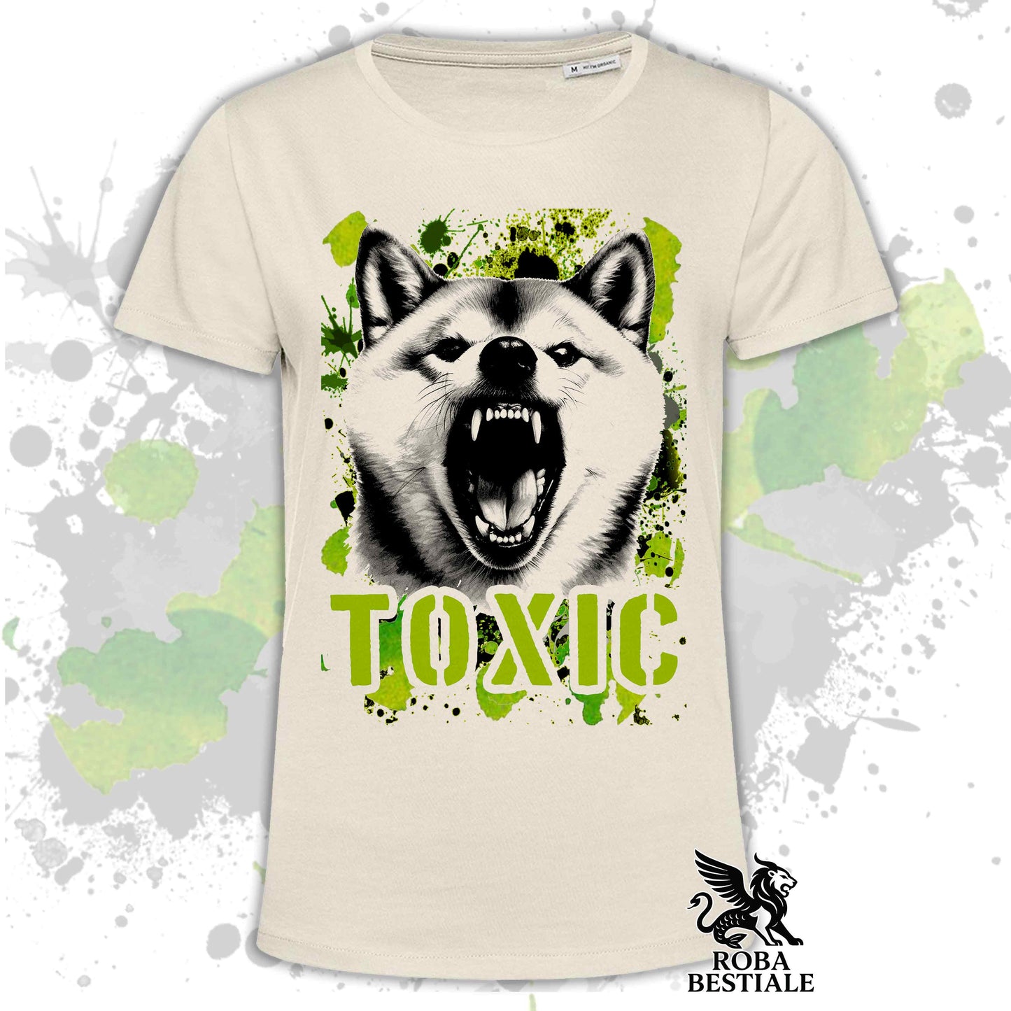T-Shirt TOXIC - SHIBA INU - Bianca o Beige, da Uomo o da Donna - dalla XS alla 5XL