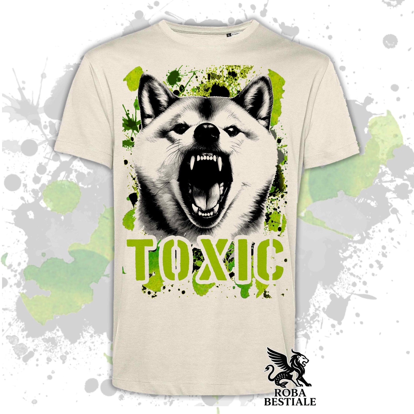 T-Shirt TOXIC - SHIBA INU - Bianca o Beige, da Uomo o da Donna - dalla XS alla 5XL