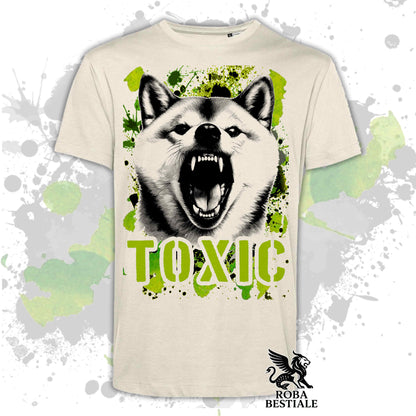 T-Shirt TOXIC - SHIBA INU - Bianca o Beige, da Uomo o da Donna - dalla XS alla 5XL