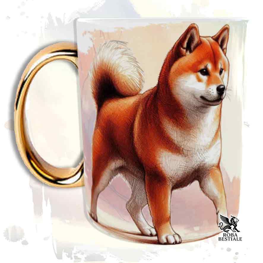 Tazza BEHAVIOR - SHIBA INU Rosso- In Ceramica, con manico dorato - 330 ml