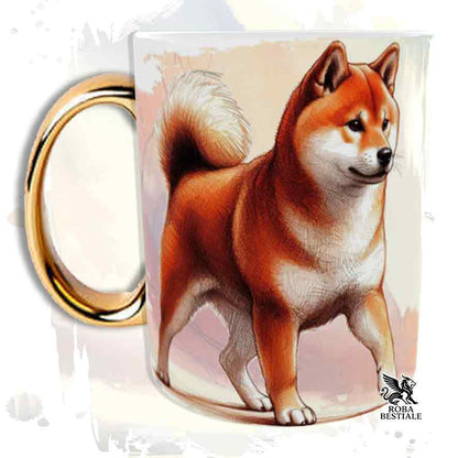 Tazza BEHAVIOR - SHIBA INU Rosso- In Ceramica, con manico dorato - 330 ml