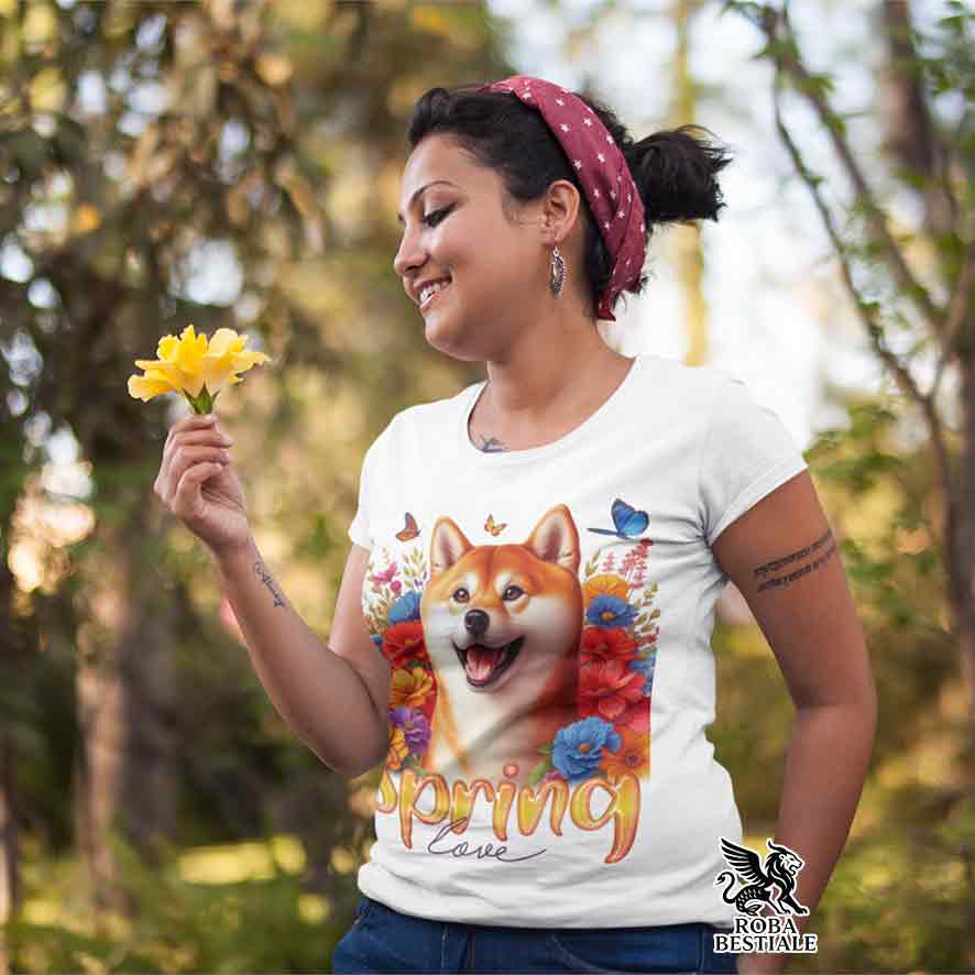 T-Shirt SPRING LOVE - SHIBA INU Rosso - Bianca o Beige, da Uomo o da Donna - dalla XS alla 5XL