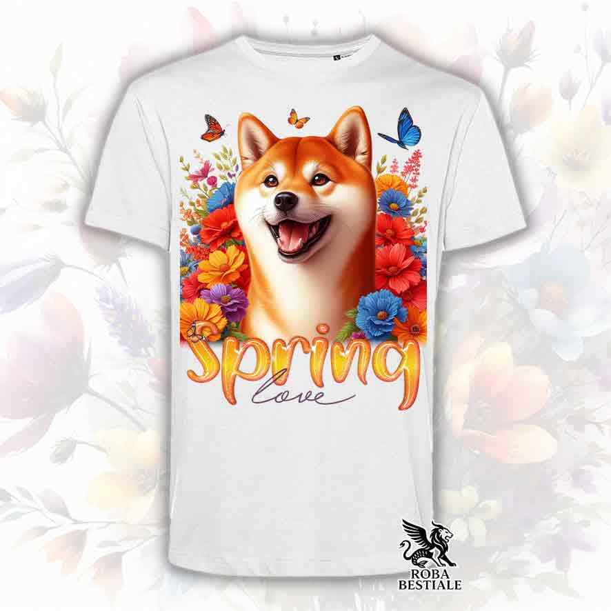 T-Shirt SPRING LOVE - SHIBA INU Rosso - Bianca o Beige, da Uomo o da Donna - dalla XS alla 5XL