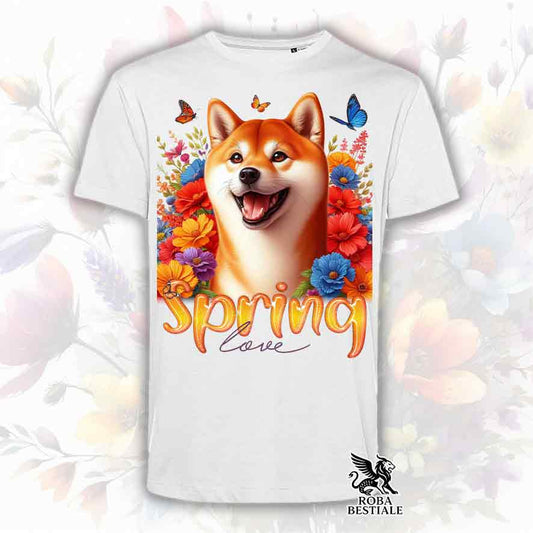 T-Shirt SPRING LOVE - SHIBA INU Rosso - Bianca o Beige, da Uomo o da Donna - dalla XS alla 5XL