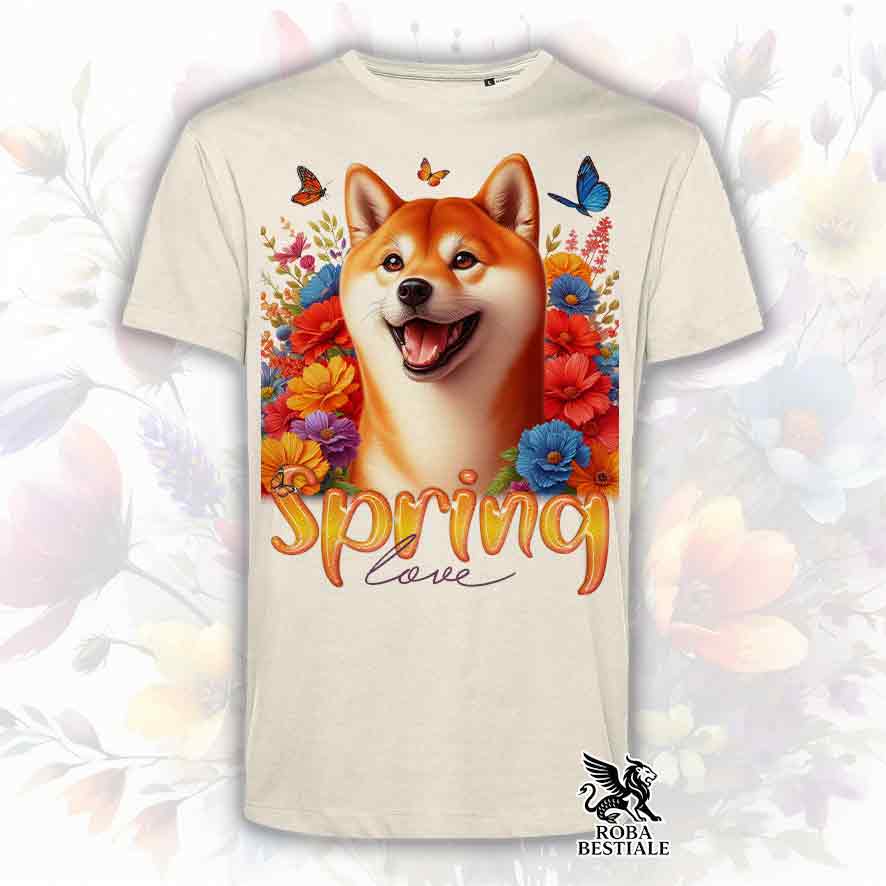 T-Shirt SPRING LOVE - SHIBA INU Rosso - Bianca o Beige, da Uomo o da Donna - dalla XS alla 5XL