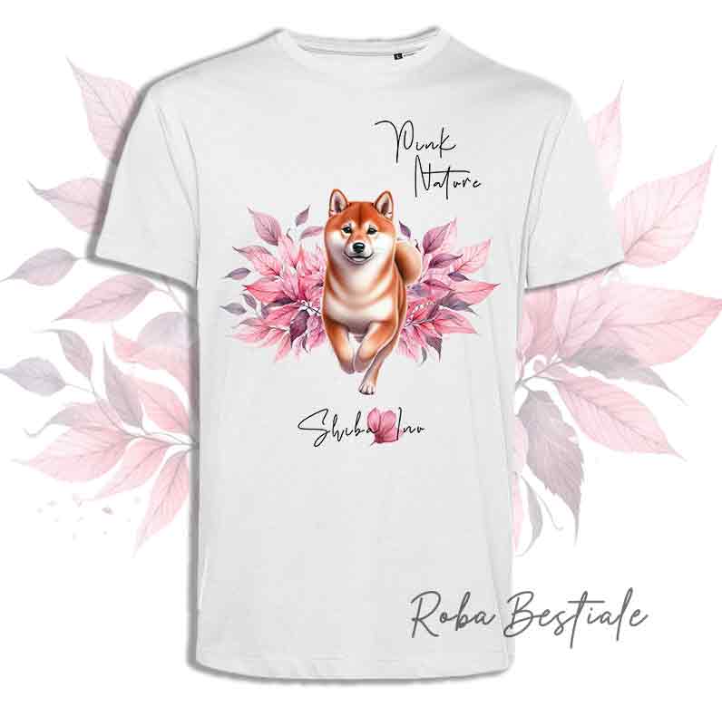 T-Shirt PINK NATURE - SHIBA INU Rosso - Uomo o Donna - dalla XS alla 5XL