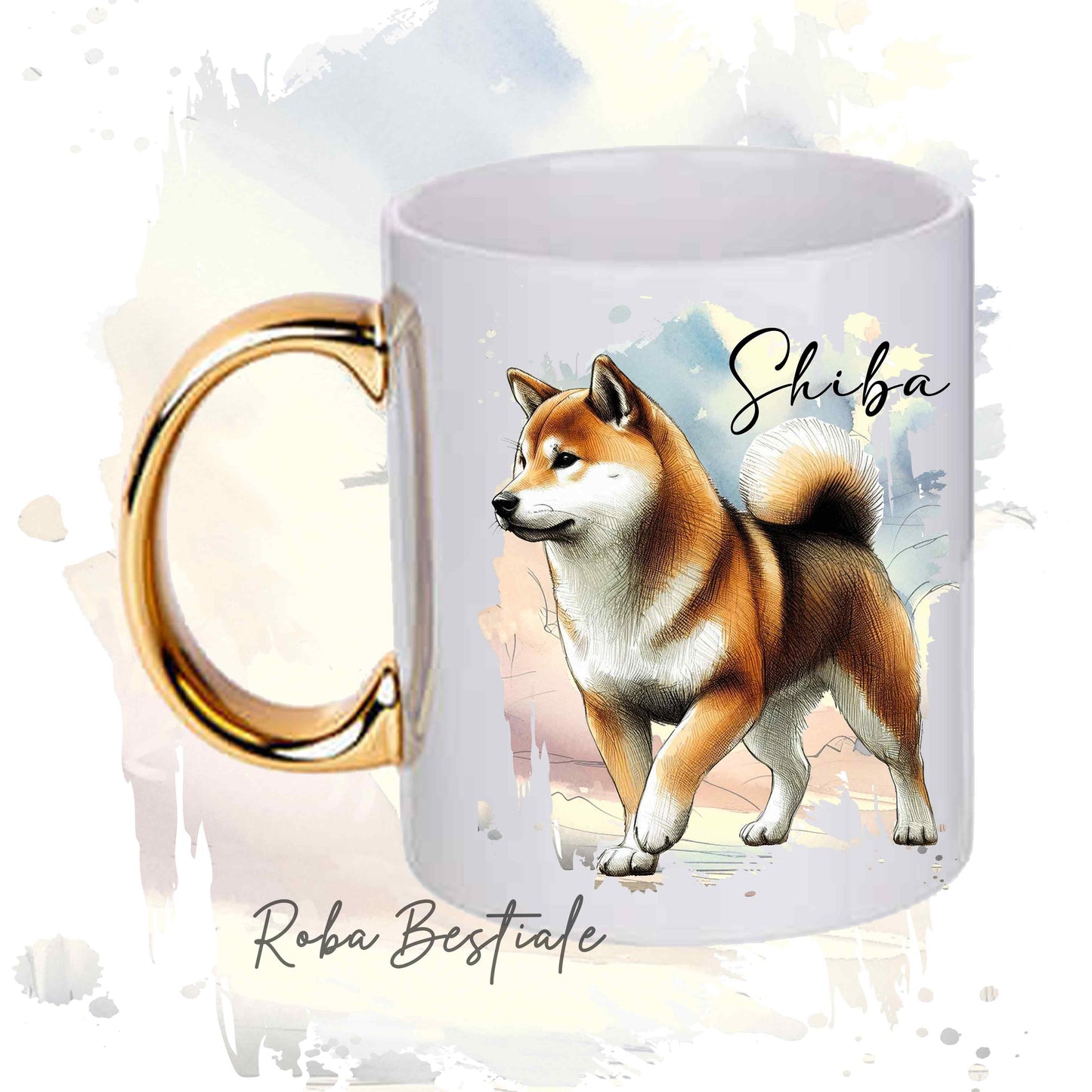Tazza BEHAVIOR - SHIBA INU Sesamo - Standard FCI - In Ceramica, con manico dorato - 330 ml