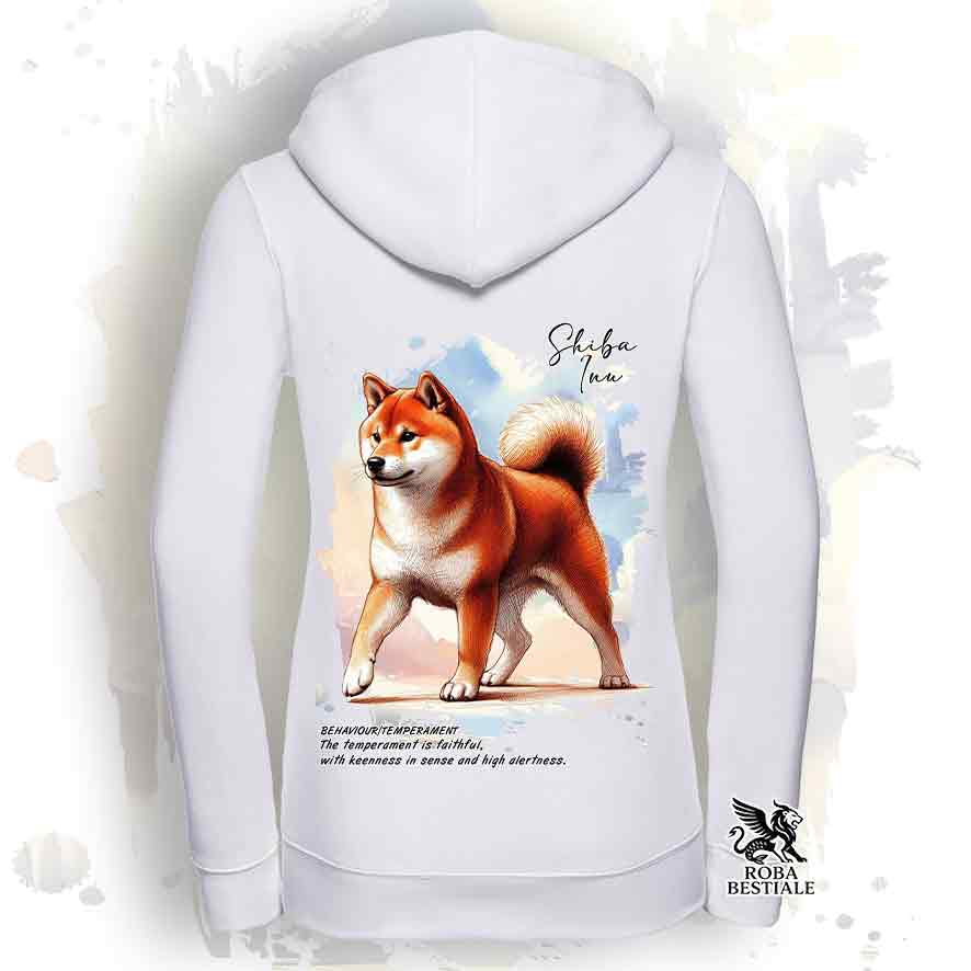 Felpa BEHAVIOR - SHIBA INU Rosso - Con Cappuccio e Full Zip, Uomo o Donna, bianca o grigia - dalla XS alla 3XL