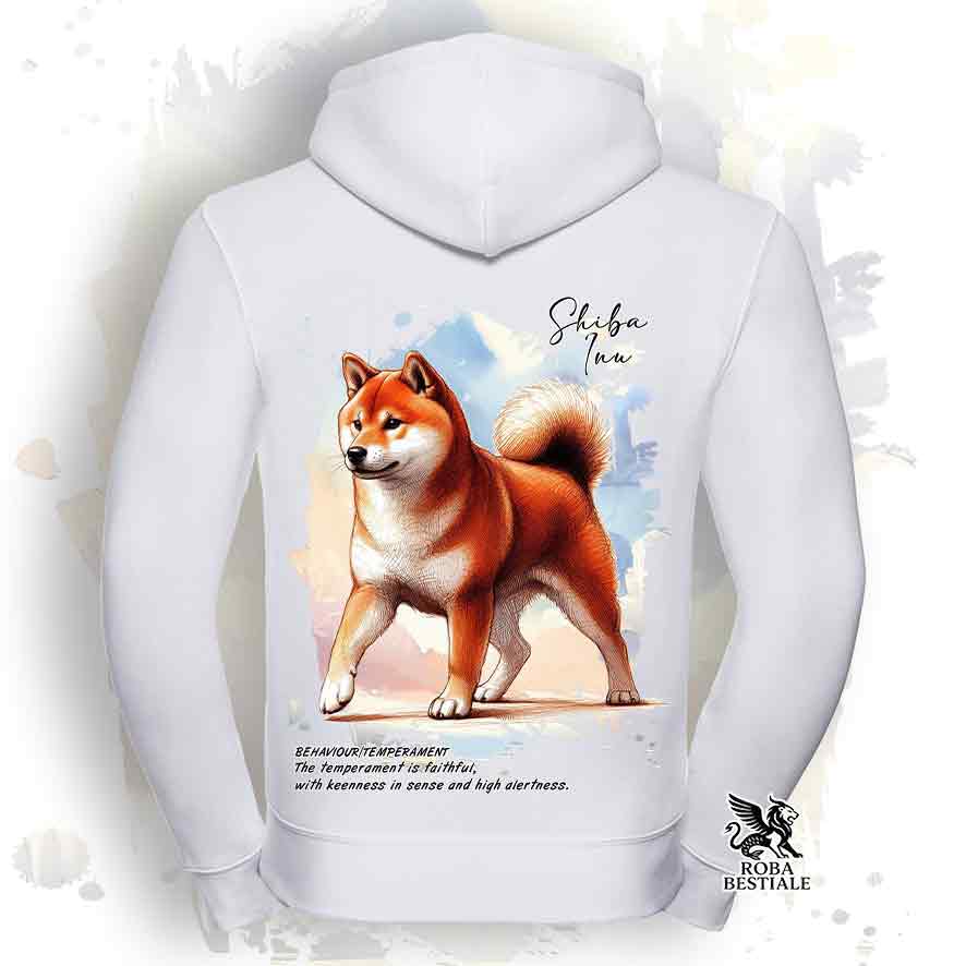 Felpa BEHAVIOR - SHIBA INU Rosso - Con Cappuccio e Full Zip, Uomo o Donna, bianca o grigia - dalla XS alla 3XL