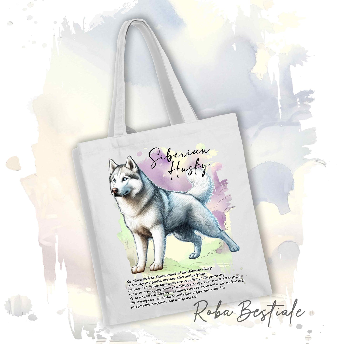 Shopper BEHAVIOR - SIBERIAN HUSKY Bianco - Standard FCI - Diversi colori disponibili, 100% Cotone