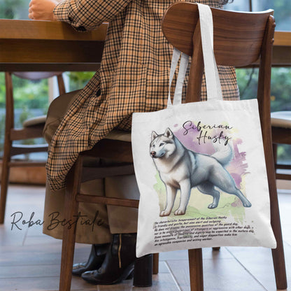 Shopper BEHAVIOR - SIBERIAN HUSKY Bianco - Standard FCI - Diversi colori disponibili, 100% Cotone