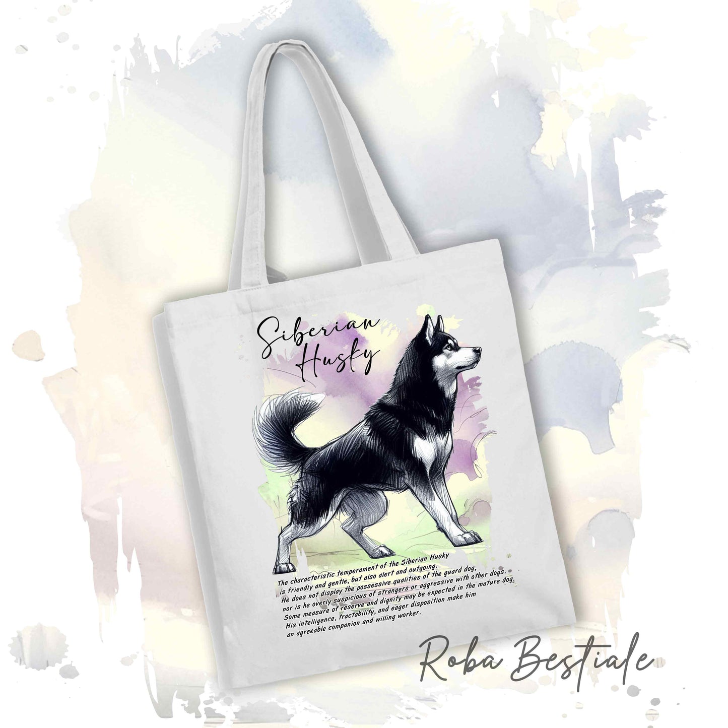 Shopper BEHAVIOR - SIBERIAN HUSKY Nero - Standard FCI - Diversi colori disponibili, 100% Cotone