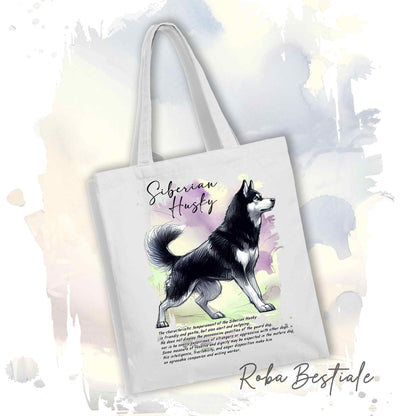 Shopper BEHAVIOR - SIBERIAN HUSKY Nero - Standard FCI - Diversi colori disponibili, 100% Cotone