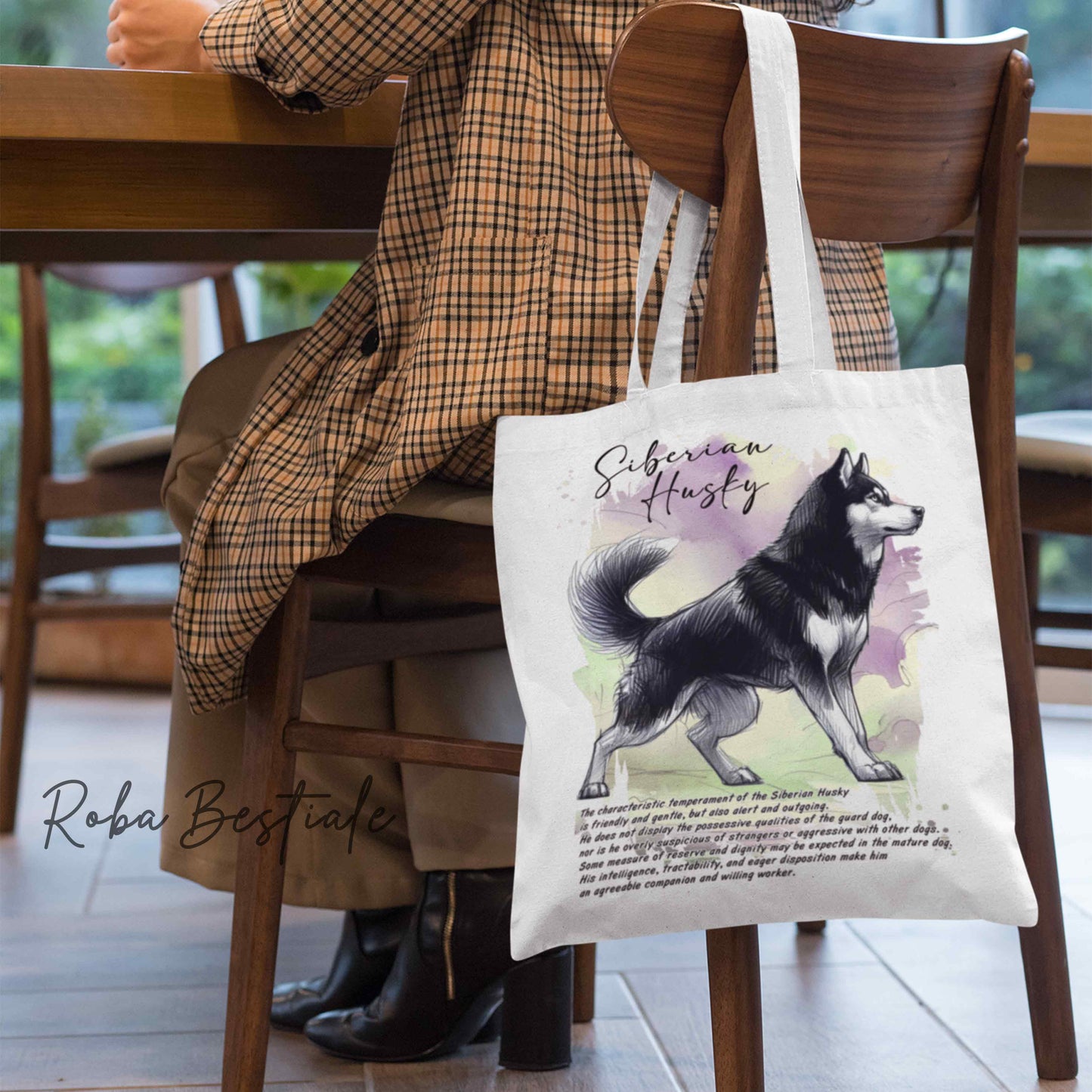 Shopper BEHAVIOR - SIBERIAN HUSKY Nero - Standard FCI - Diversi colori disponibili, 100% Cotone