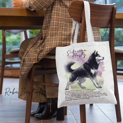 Shopper BEHAVIOR - SIBERIAN HUSKY Nero - Standard FCI - Diversi colori disponibili, 100% Cotone