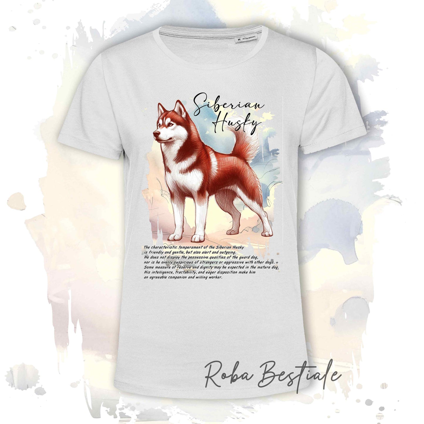 T-Shirt BEHAVIOR - SIBERIAN HUSKY Rosso - Standard FCI - 100% Cotone, Bianca, Uomo o Donna - dalla XS alla 5XL