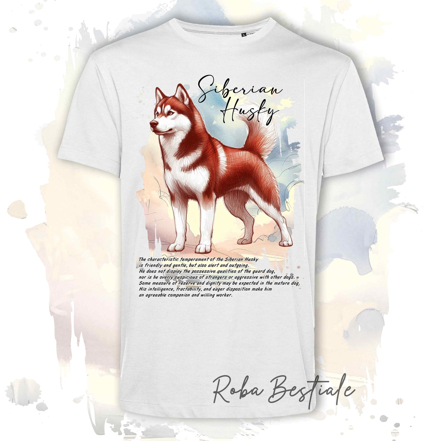 T-Shirt BEHAVIOR - SIBERIAN HUSKY Rosso - Standard FCI - 100% Cotone, Bianca, Uomo o Donna - dalla XS alla 5XL