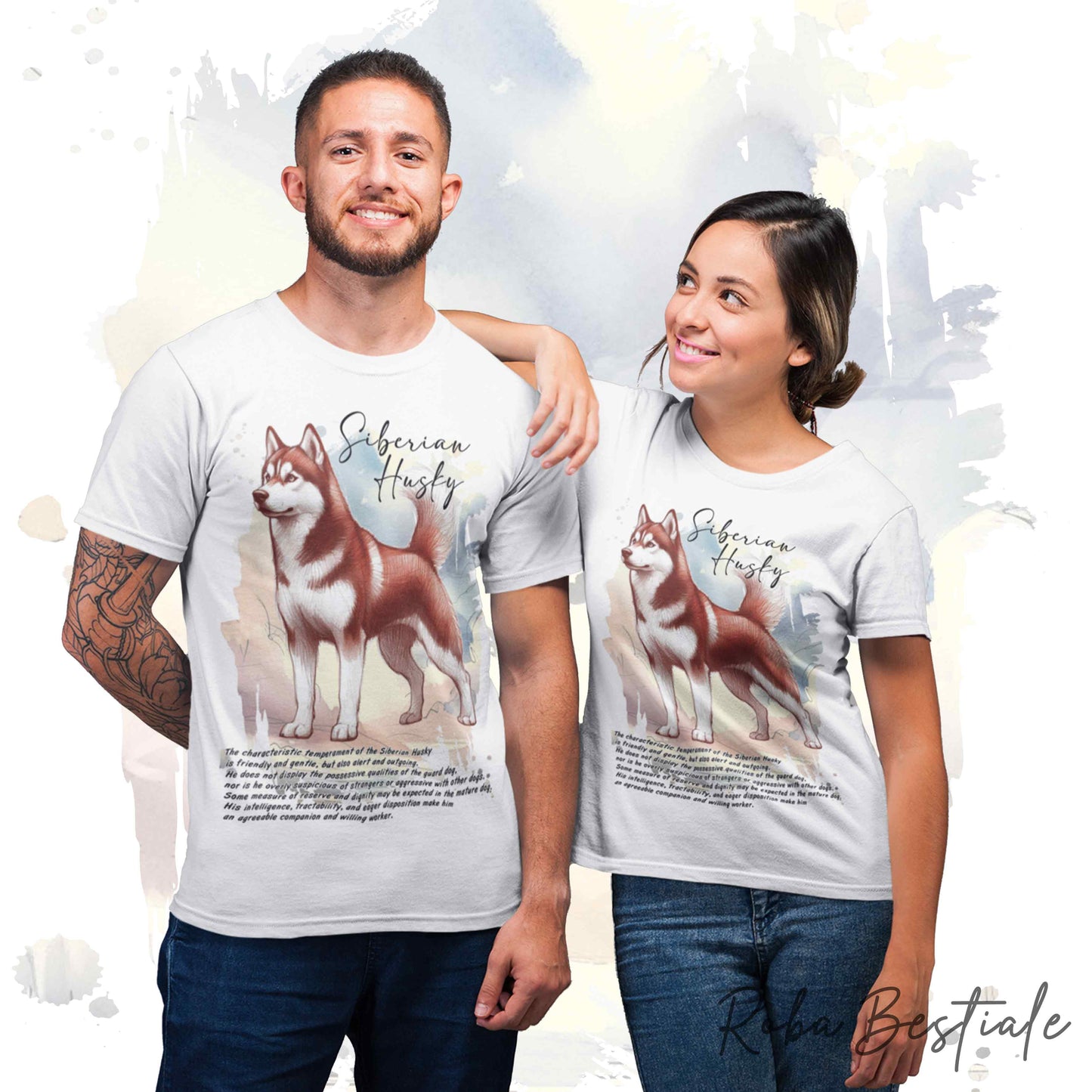 T-Shirt BEHAVIOR - SIBERIAN HUSKY Rosso - Standard FCI - 100% Cotone, Bianca, Uomo o Donna - dalla XS alla 5XL