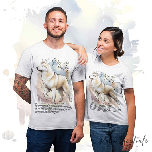 T-Shirt BEHAVIOR - SIBERIAN HUSKY Zibellino - Standard FCI - 100% Cotone, Bianca, Uomo o Donna - dalla XS alla 5XL