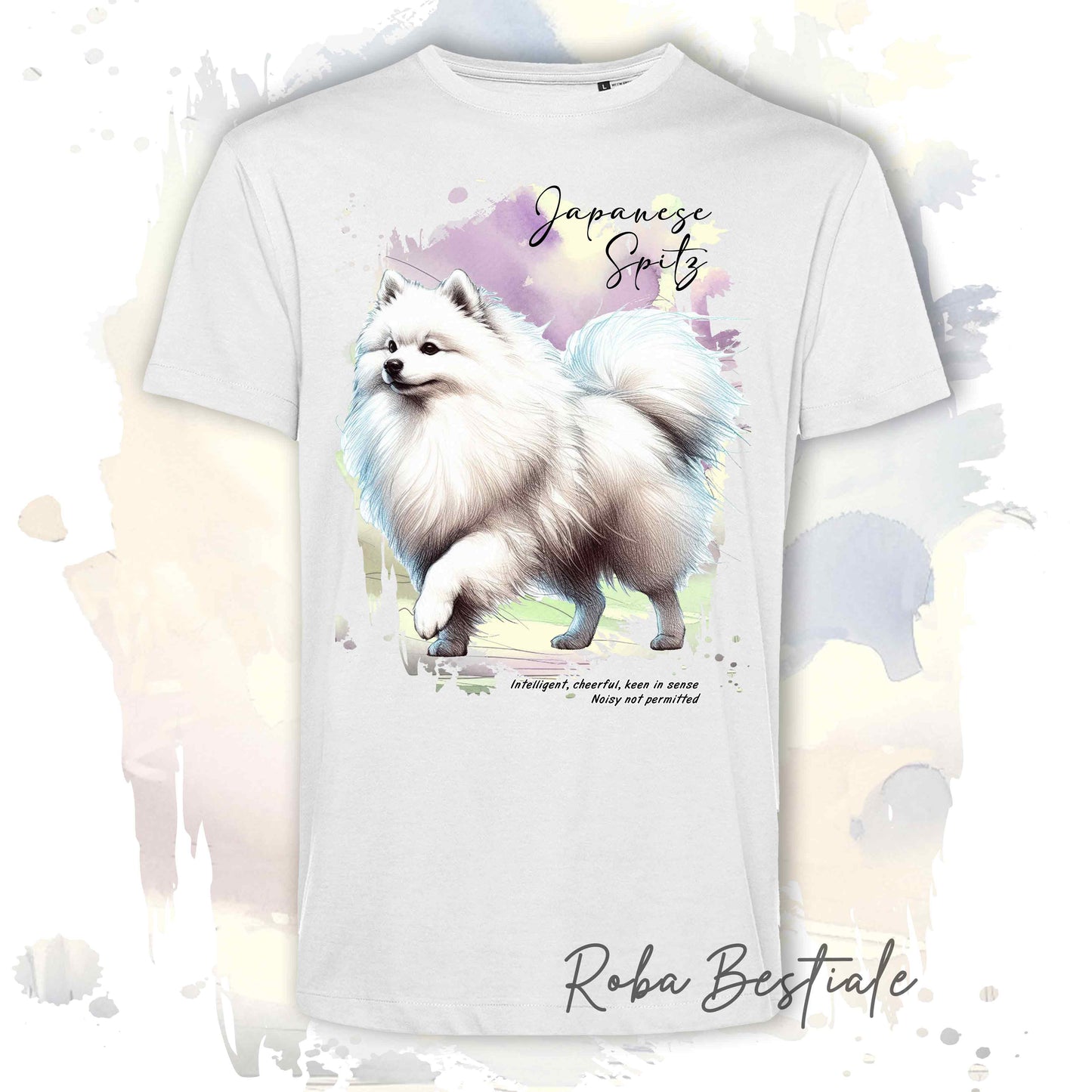 T-Shirt BEHAVIOR - SPITZ GIAPPONESE - Standard FCI - 100% Cotone, Bianca, Uomo o Donna - dalla XS alla 5XL