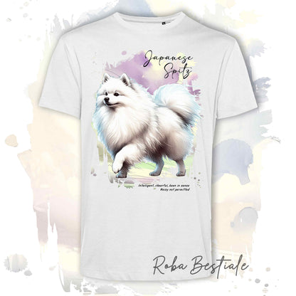 T-Shirt BEHAVIOR - SPITZ GIAPPONESE - Standard FCI - 100% Cotone, Bianca, Uomo o Donna - dalla XS alla 5XL