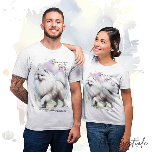 T-Shirt BEHAVIOR - SPITZ GIAPPONESE - Standard FCI - 100% Cotone, Bianca, Uomo o Donna - dalla XS alla 5XL