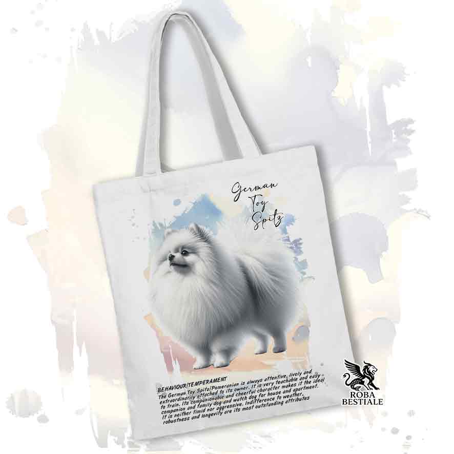 Tote Bag SPITZ TEDESCO NANO "Pomerania" Bianco - Collezione BEHAVIOR