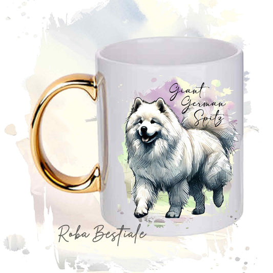 Tazza BEHAVIOR - SPITZ TEDESCO GRANDE Bianco - Standard FCI - In Ceramica, con manico dorato - 330 ml