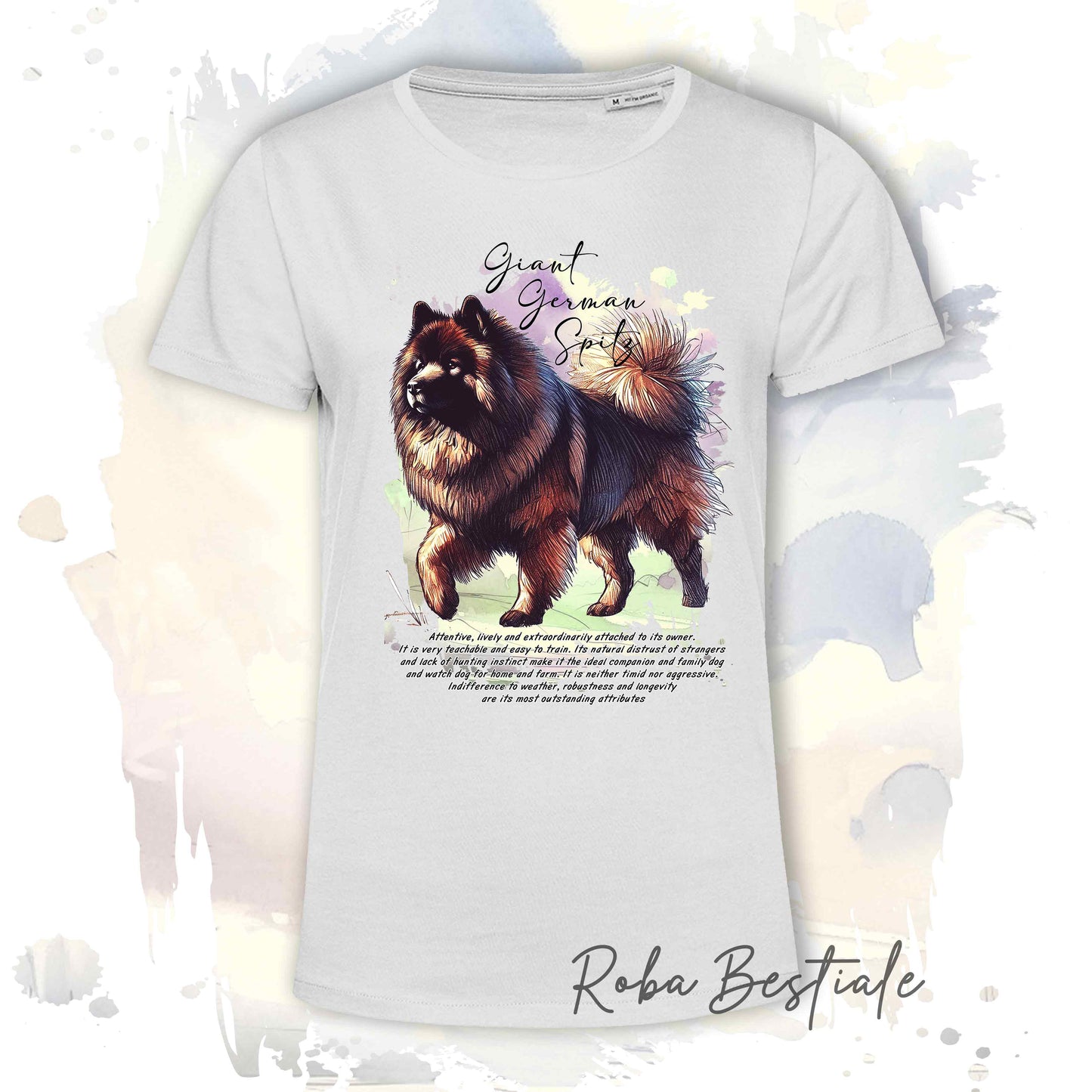 T-Shirt BEHAVIOR - SPITZ TEDESCO GRANDE Marrone - Standard FCI - 100% Cotone, Bianca, Uomo o Donna - dalla XS alla 5XL