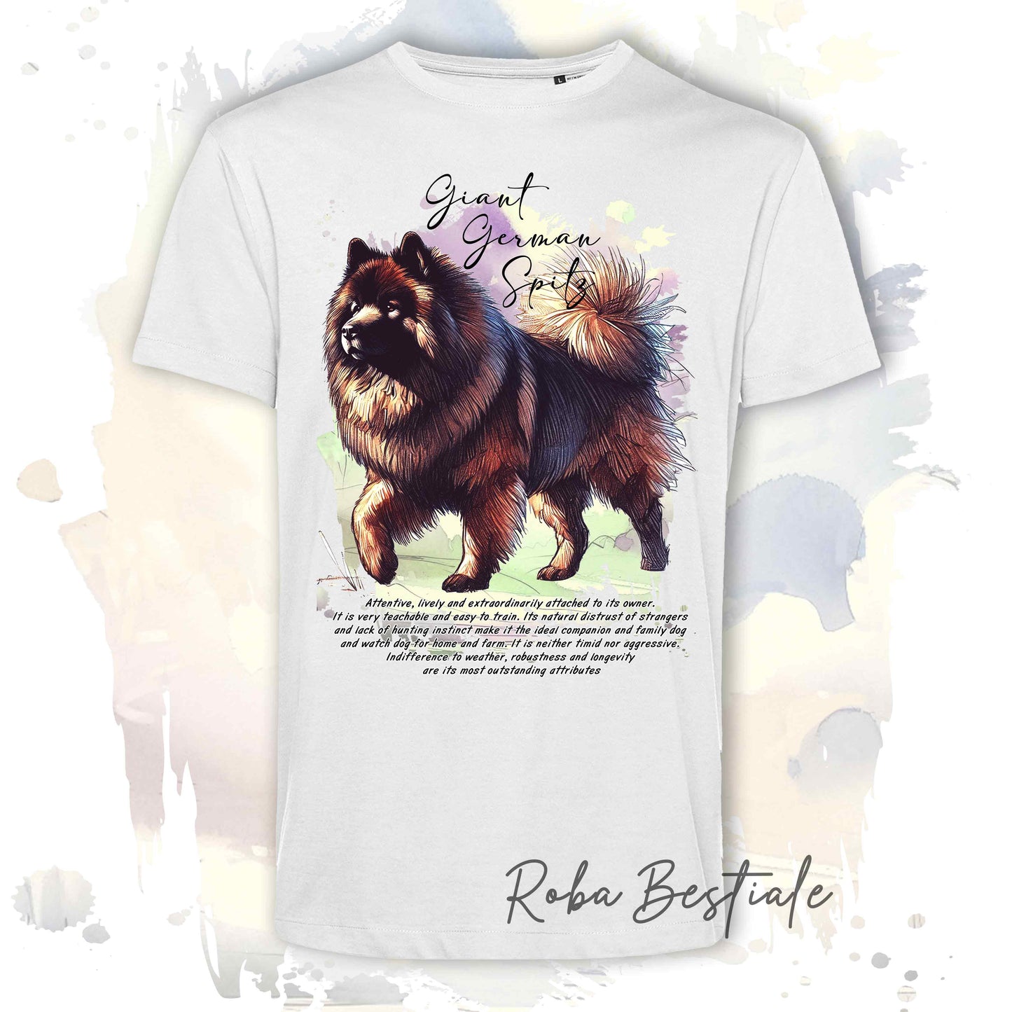 T-Shirt BEHAVIOR - SPITZ TEDESCO GRANDE Marrone - Standard FCI - 100% Cotone, Bianca, Uomo o Donna - dalla XS alla 5XL