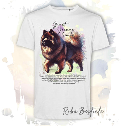 T-Shirt BEHAVIOR - SPITZ TEDESCO GRANDE Marrone - Standard FCI - 100% Cotone, Bianca, Uomo o Donna - dalla XS alla 5XL