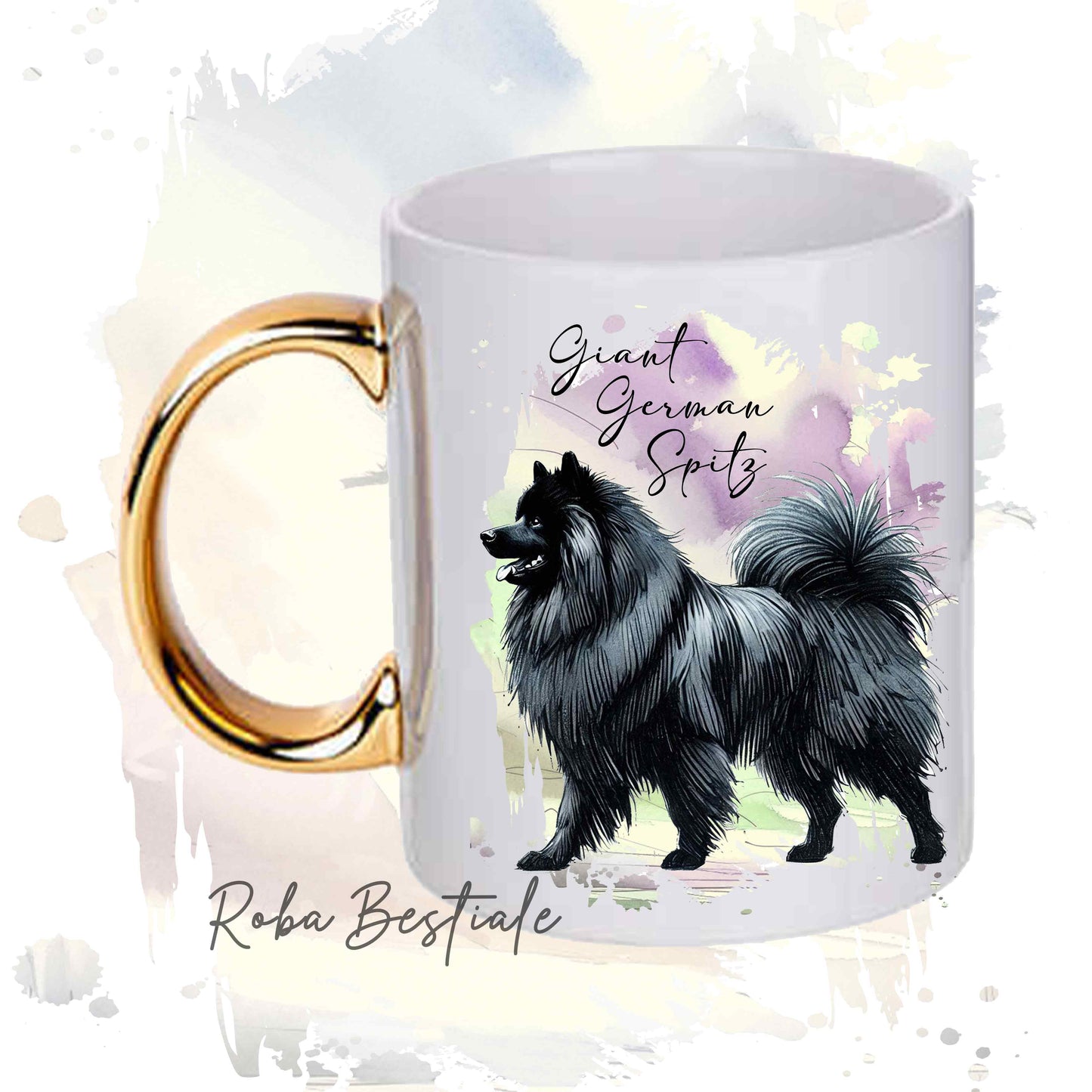 Tazza BEHAVIOR - SPITZ TEDESCO GRANDE Nero - Standard FCI - In Ceramica, con manico dorato - 330 ml