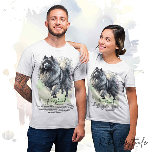 T-Shirt BEHAVIOR - SPITZ TEDESCO KEESHOND - Standard FCI - 100% Cotone, Bianca, Uomo o Donna - dalla XS alla 5XL