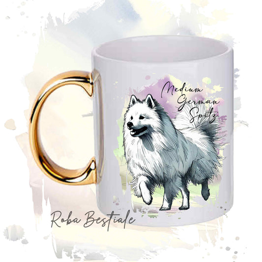 Tazza BEHAVIOR - SPITZ TEDESCO MEDIO Bianco - Standard FCI - In Ceramica, con manico dorato - 330 ml