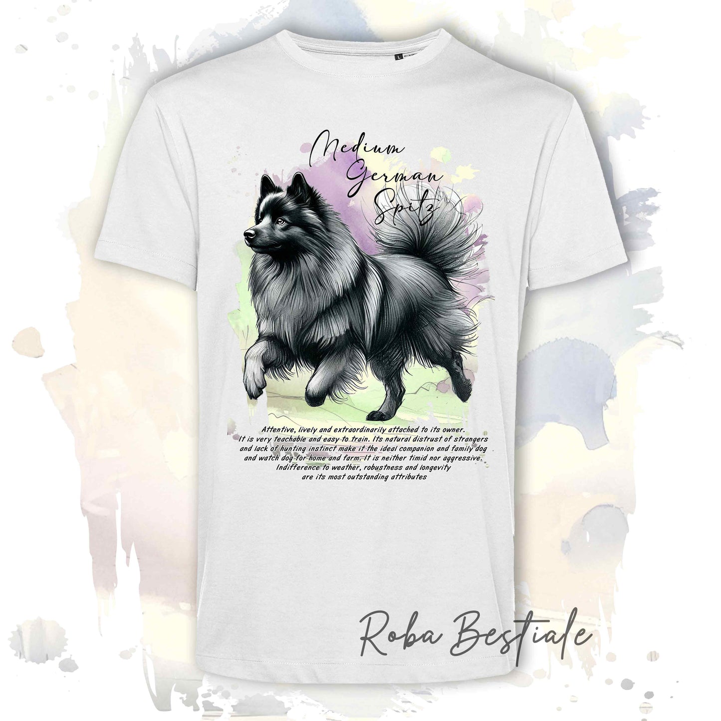 T-Shirt BEHAVIOR - SPITZ TEDESCO MEDIO Grigio Sfumato - Standard FCI - 100% Cotone, Bianca, Uomo o Donna - dalla XS alla 5XL
