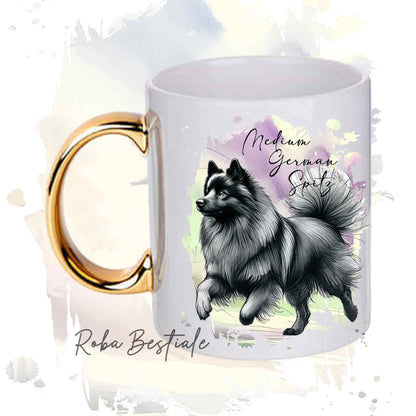 Tazza BEHAVIOR - SPITZ TEDESCO MEDIO Grigio Sfumato - Standard FCI - In Ceramica, con manico dorato - 330 ml