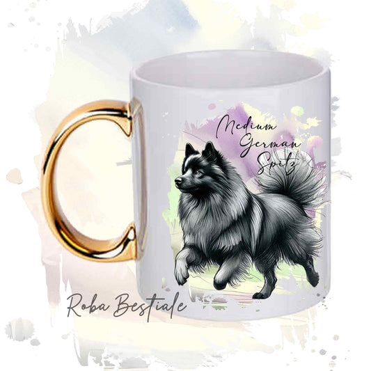 Tazza BEHAVIOR - SPITZ TEDESCO MEDIO Grigio Sfumato - Standard FCI - In Ceramica, con manico dorato - 330 ml