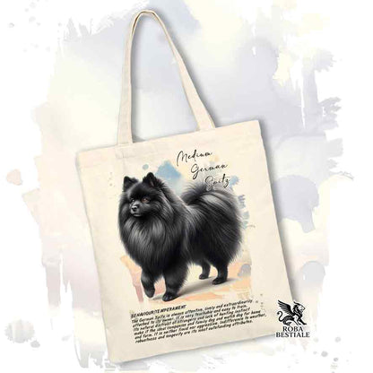 Tote Bag BEHAVIOR - SPITZ ALLEMAND MOYEN Noir - 100% Coton - Blanc ou Beige