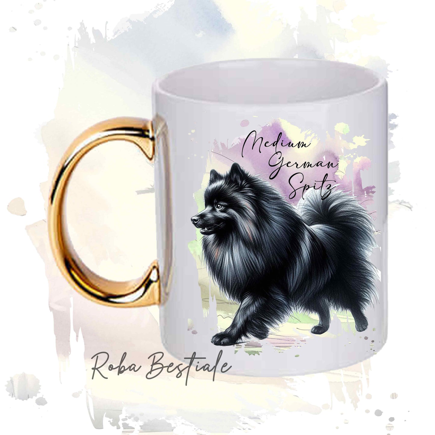 Tazza BEHAVIOR - SPITZ TEDESCO MEDIO Nero - Standard FCI - In Ceramica, con manico dorato - 330 ml