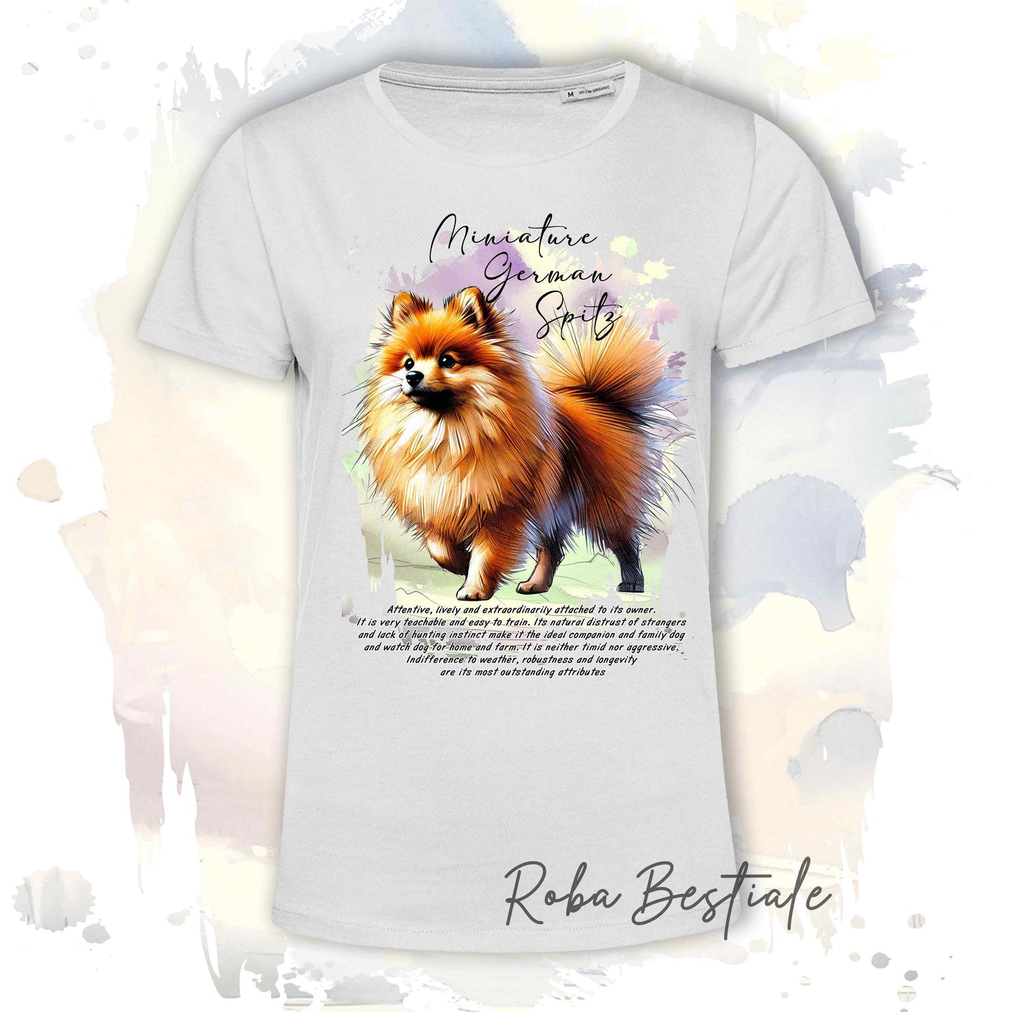 T-Shirt BEHAVIOR - SPITZ TEDESCO PICCOLO Arancio - Standard FCI - 100% Cotone, Bianca, Uomo o Donna - dalla XS alla 5XL