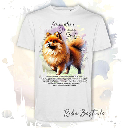 T-Shirt BEHAVIOR - SPITZ TEDESCO PICCOLO Arancio - Standard FCI - 100% Cotone, Bianca, Uomo o Donna - dalla XS alla 5XL